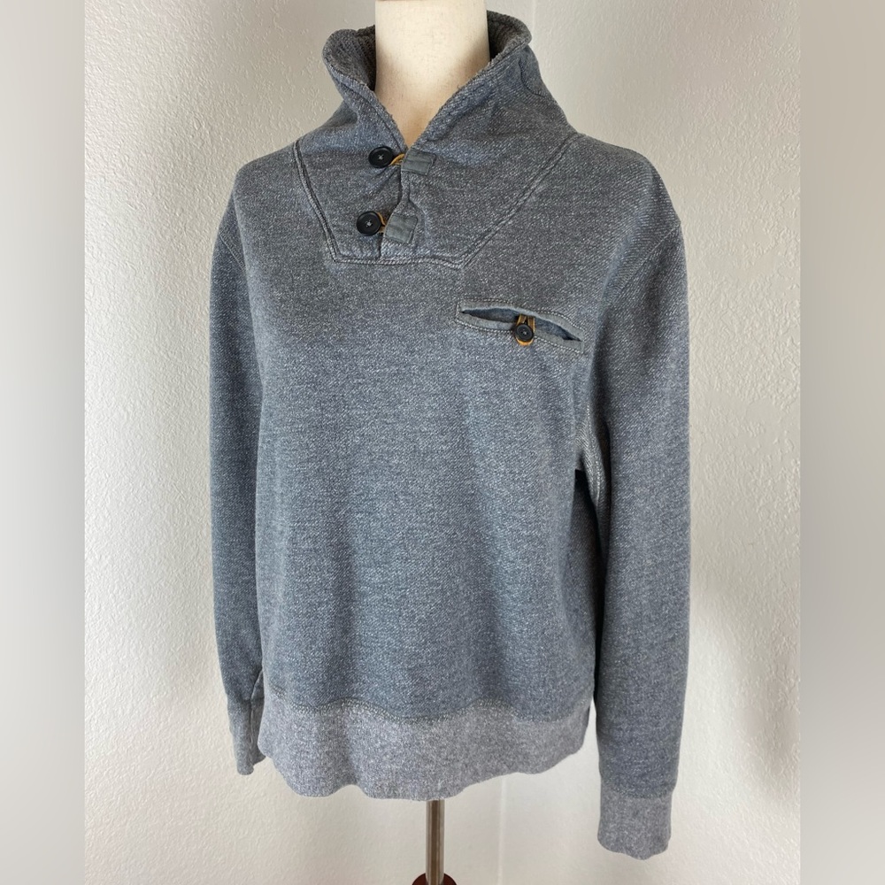 Billy Reid Mens Large Pullover Cotton Gray Knit sweater shawl collar sweatshirt